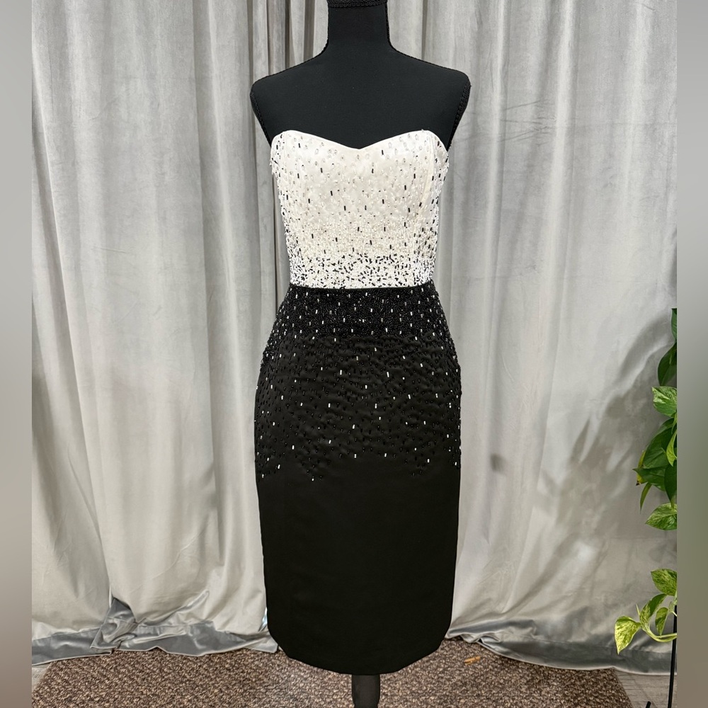 Parker Black Strapless Black and White Dress